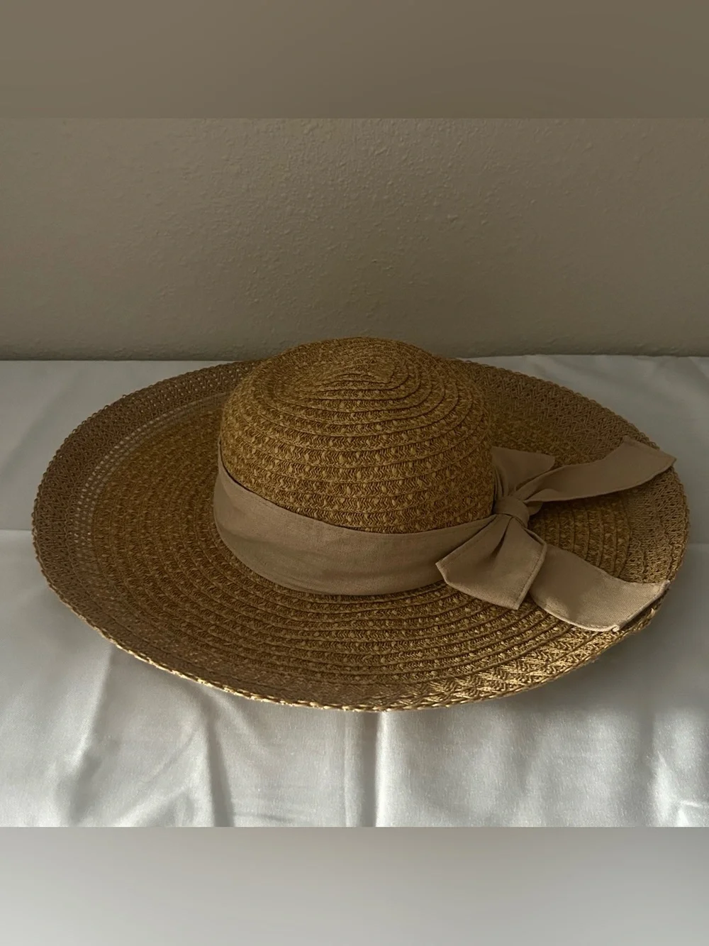 Nine West Wide-Brim Sun Hat with Taupe Bow